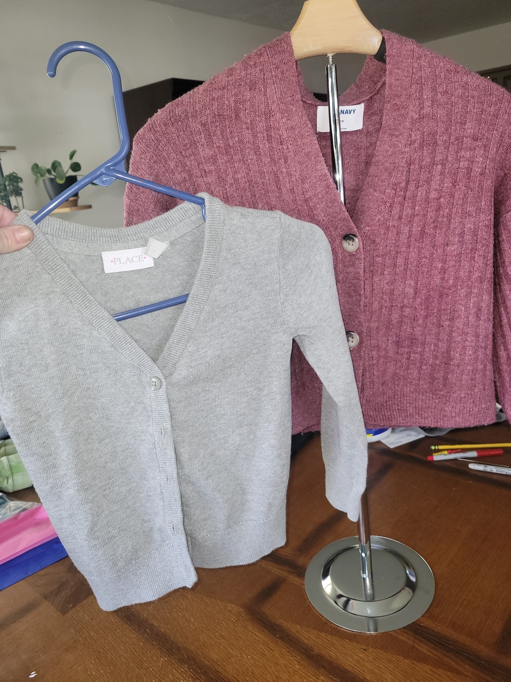 Girls Sz 8 Light Gray V-Neck Knit Cardigan And Old Navy Marroon Cardigan